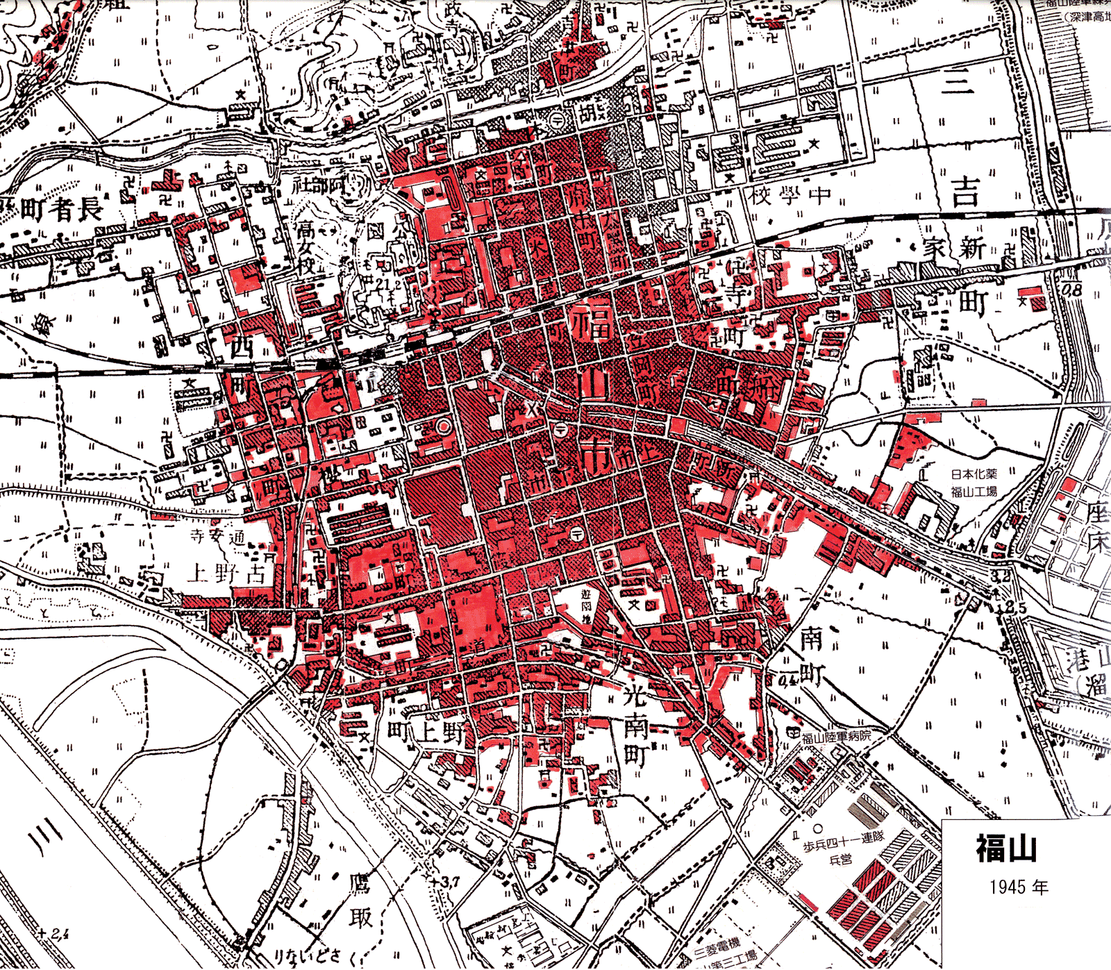 昭和20年8月8日　福山空襲 焼失家屋地図